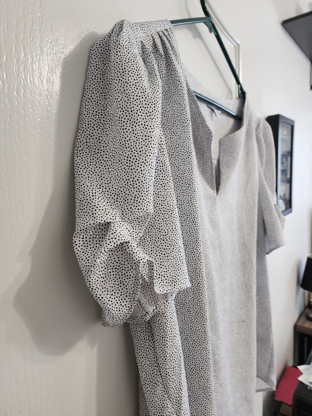 Light Gray Dotted V-Neck Women's Blouse - Picture 2 of 4